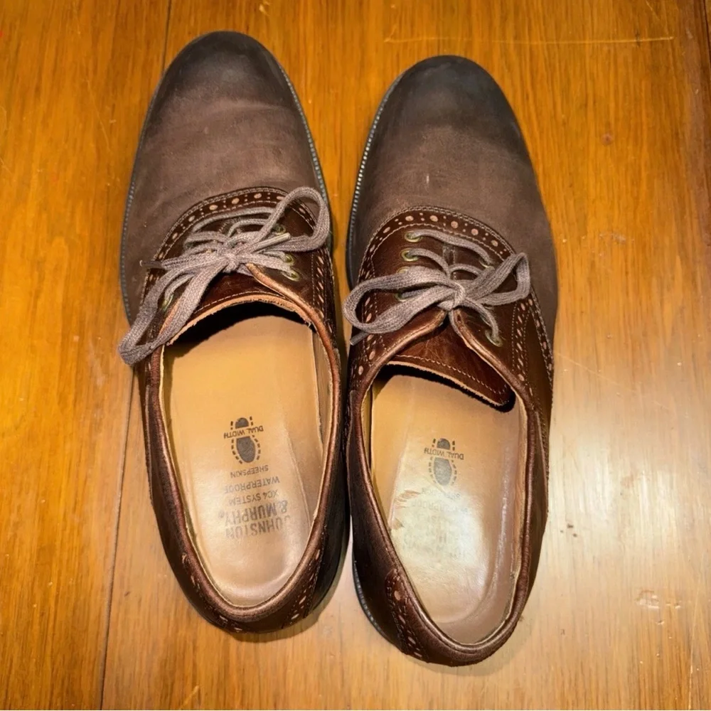 Johnston & Murphy XC4 Brown Toe Oxford Shoe Waterproof Sheepskin Sz 9.5 USED